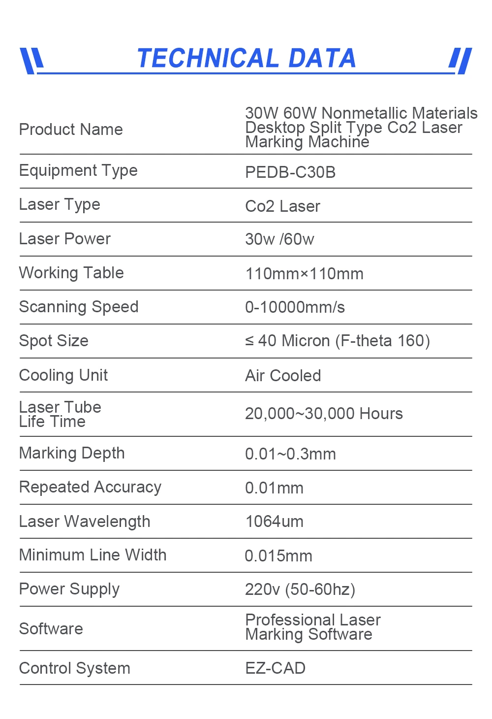 30W 60W Nonmetallic Materials Desktop Split CO2 Laser Marking Machine