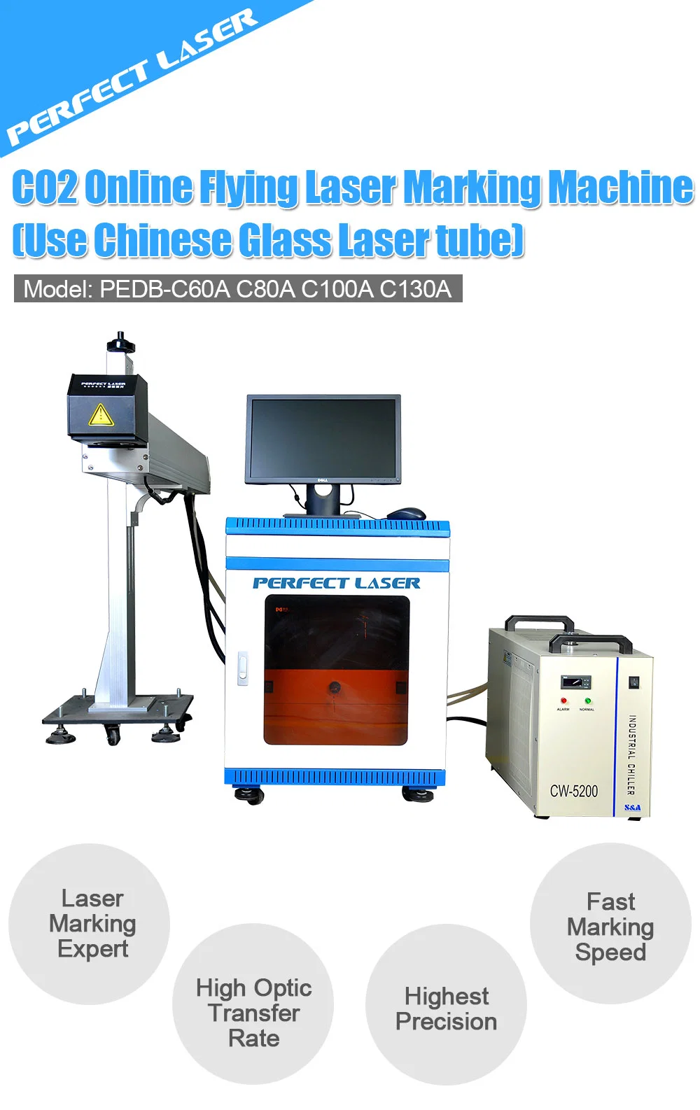 CO2 Automatic Textile Laser Marking Machine for Plastic Bottle