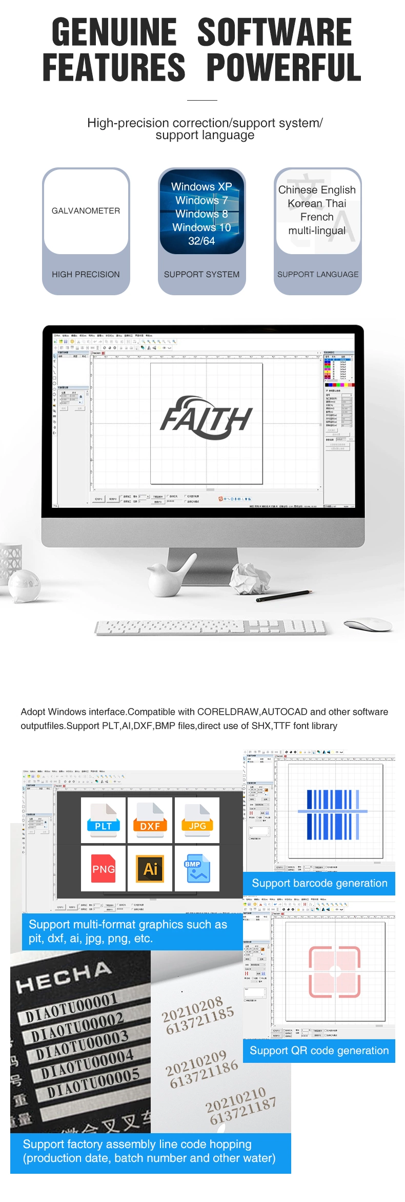 Faith 20W CO2 Flying Fiber Laser Marking Machine for Plastic/Metal/PCB/Bottle