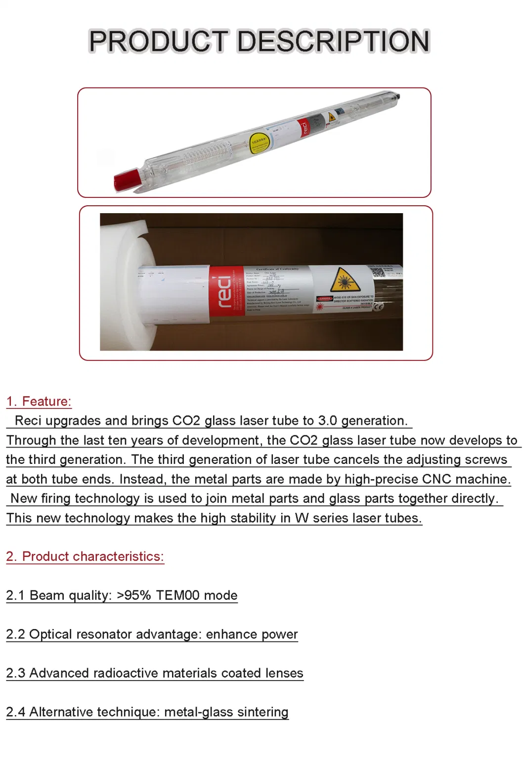 Laser Tube for Carving Engraving Machine Marking Equipment