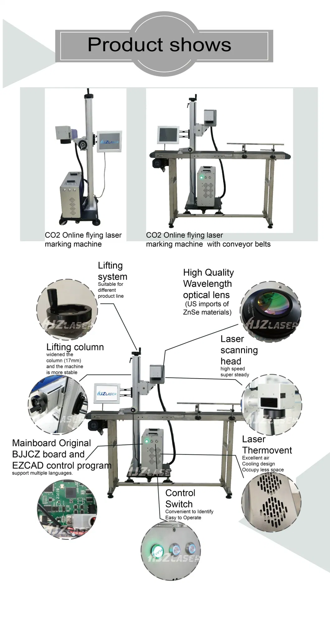 30W/50W CO2 Flying Laser Marking/Printing/Engraving/Cutting Machine for Wood/Food/Water Bottles/Paper/Carton Boxes