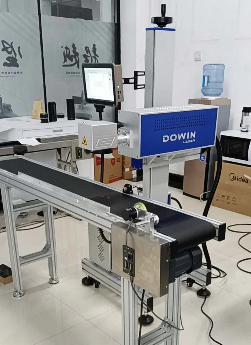 Crd RF 40W 50W CO2 Laser Flying Marking for Carton Box Plastic Bags Conveyor Belt Laser Printing Machine for Mass Production