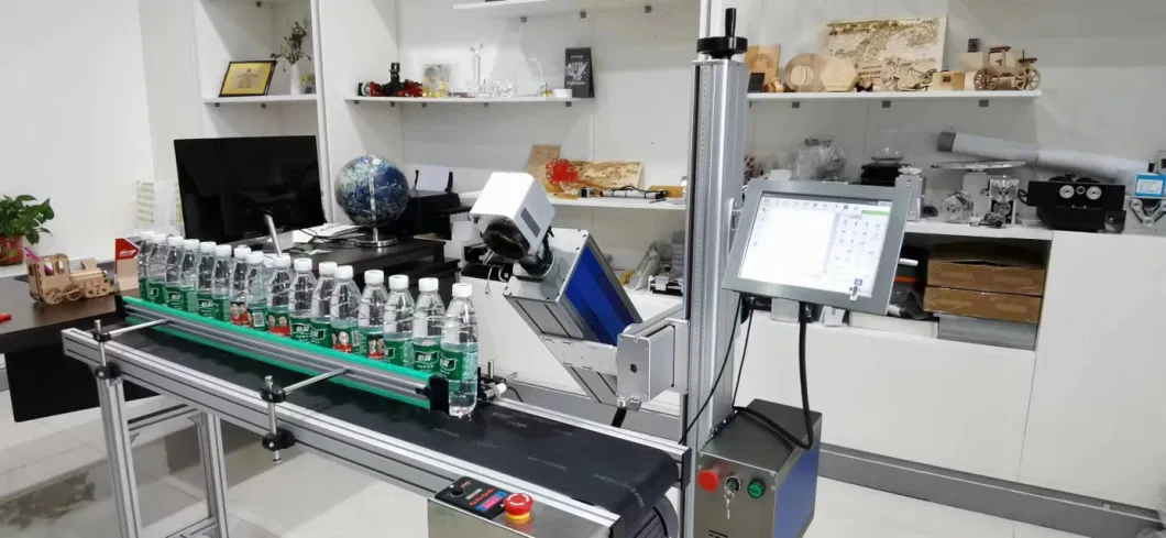 Customized RF CO2 Laser Marking Machine 50W Flying Qr Code Bar Code Print Plastic Bottle Lase Printing Machine with Conveyor Price