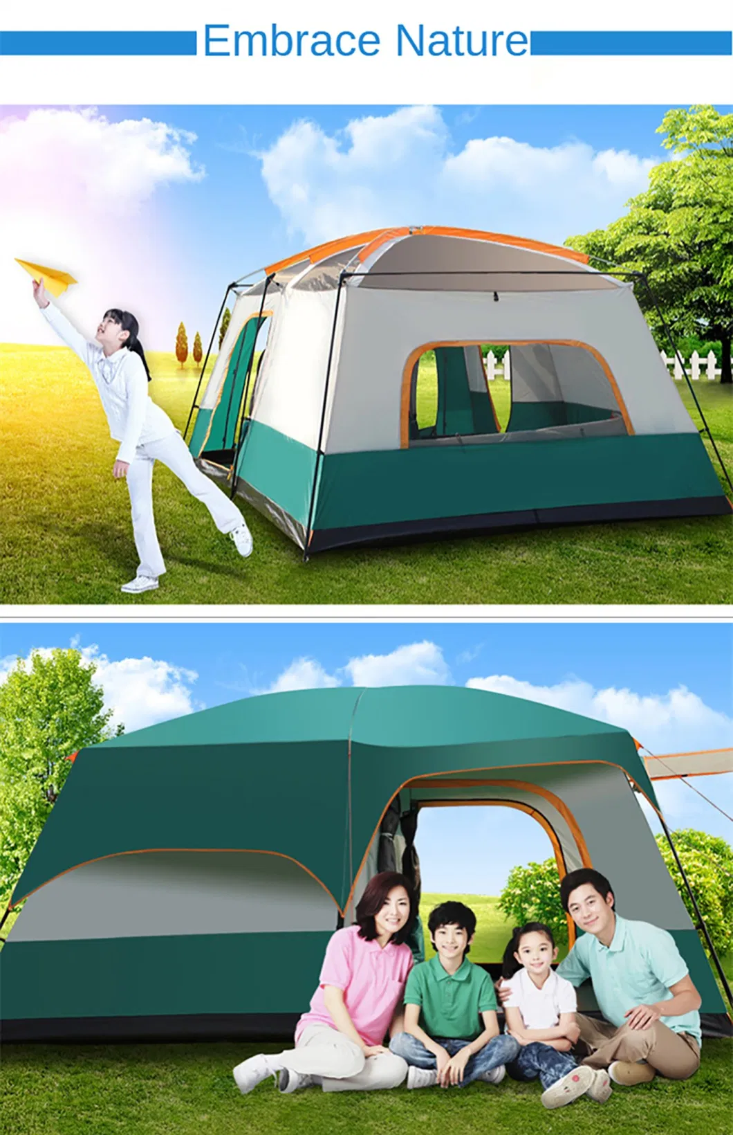 Custom Wholesale Outdoor Camping Tent 6-12 People Luxurious Waterproof Double Layer Camping Big Tent