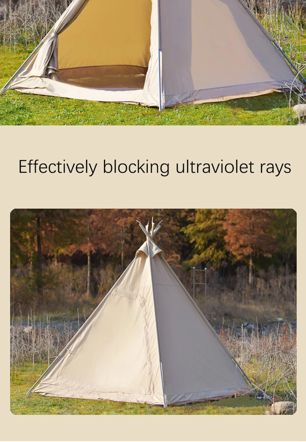 Outdoor Rainproof Camping Indian Cotton Pyramid Canopy Tent with Canopy for Tent 2-6 People