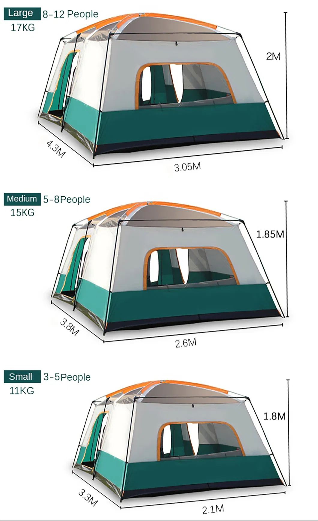 Custom Wholesale Outdoor Camping Tent 6-12 People Luxurious Waterproof Double Layer Camping Big Tent