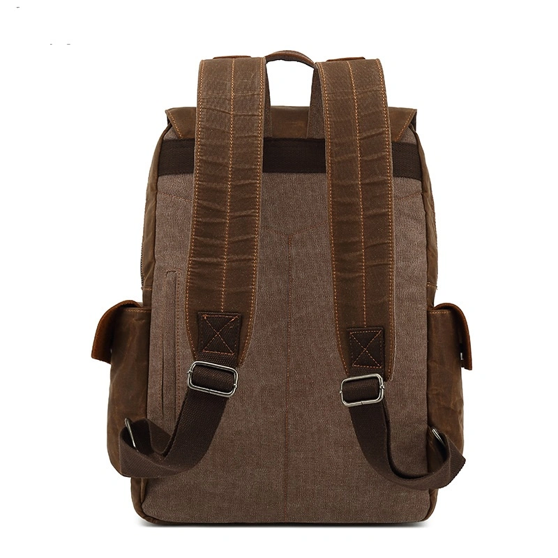 Multi Pockets Waxed Canvas and Genuine Leather Backpack for Men