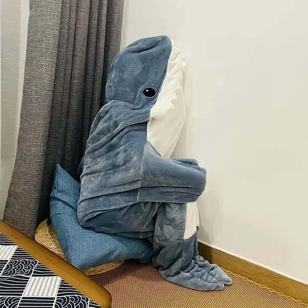 Original Factory Shark Blanket Hoodie Super Soft Cozy Flannel Hoodie Wearable Adult Shark Sleeping Bag