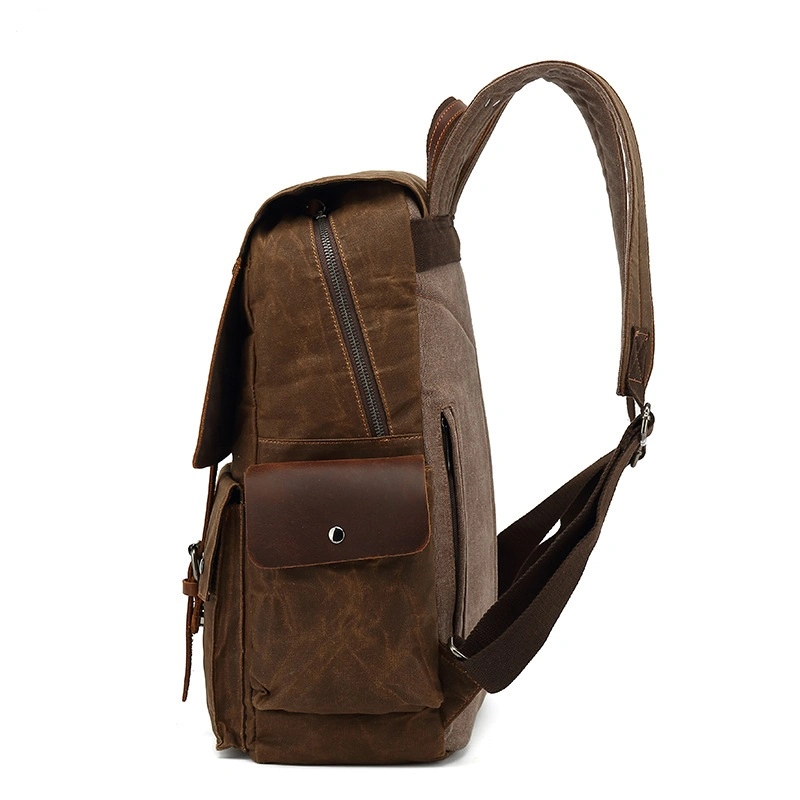 Multi Pockets Waxed Canvas and Genuine Leather Backpack for Men