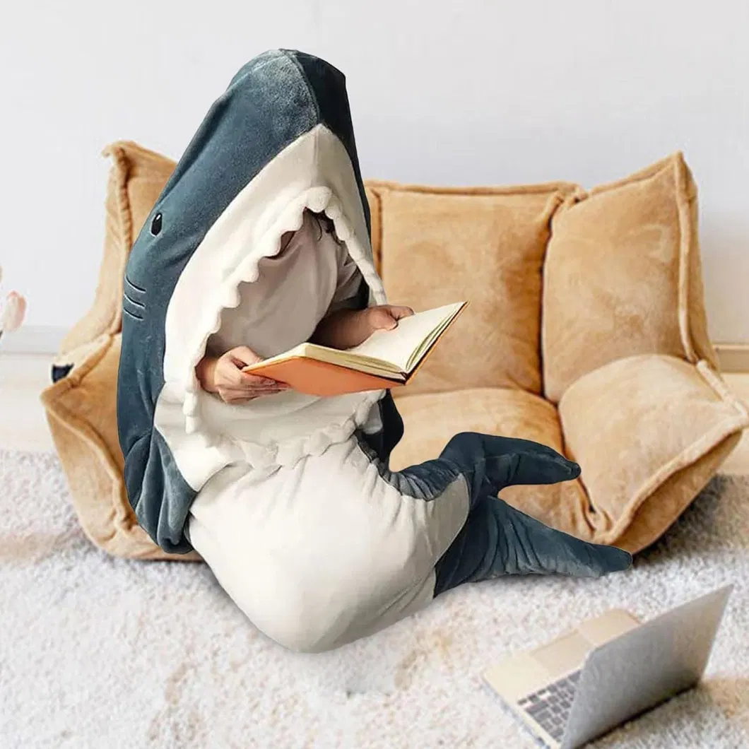 Original Factory Shark Blanket Hoodie Super Soft Cozy Flannel Hoodie Wearable Adult Shark Sleeping Bag