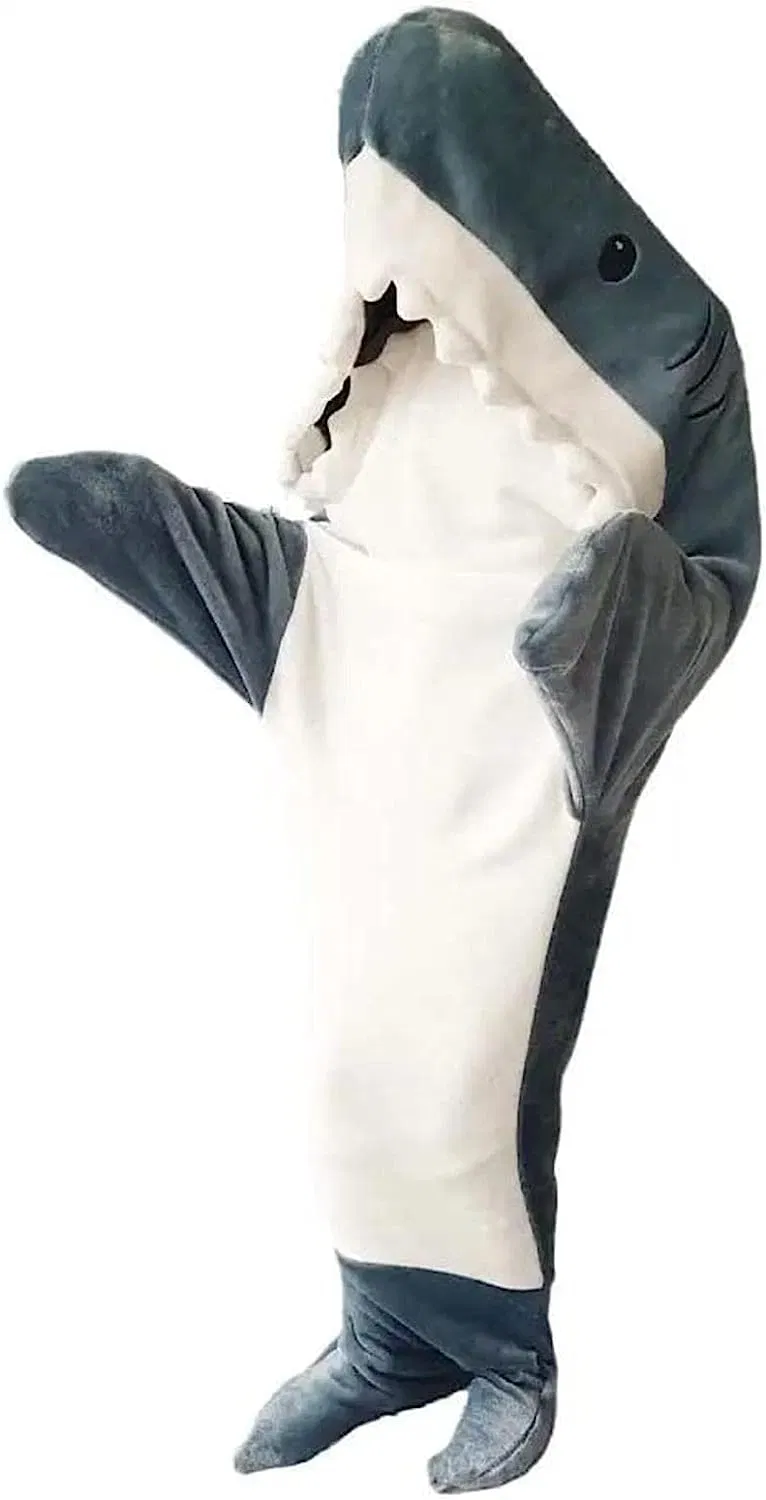 Original Factory Shark Blanket Hoodie Super Soft Cozy Flannel Hoodie Wearable Adult Shark Sleeping Bag