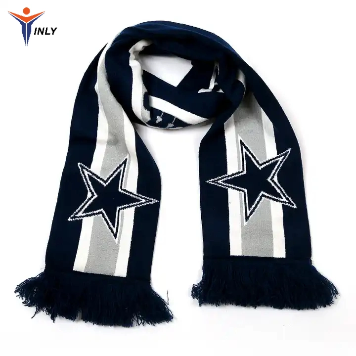 Factory Custom Logo Fans Knitted Acrylic Football Soccer Scarf