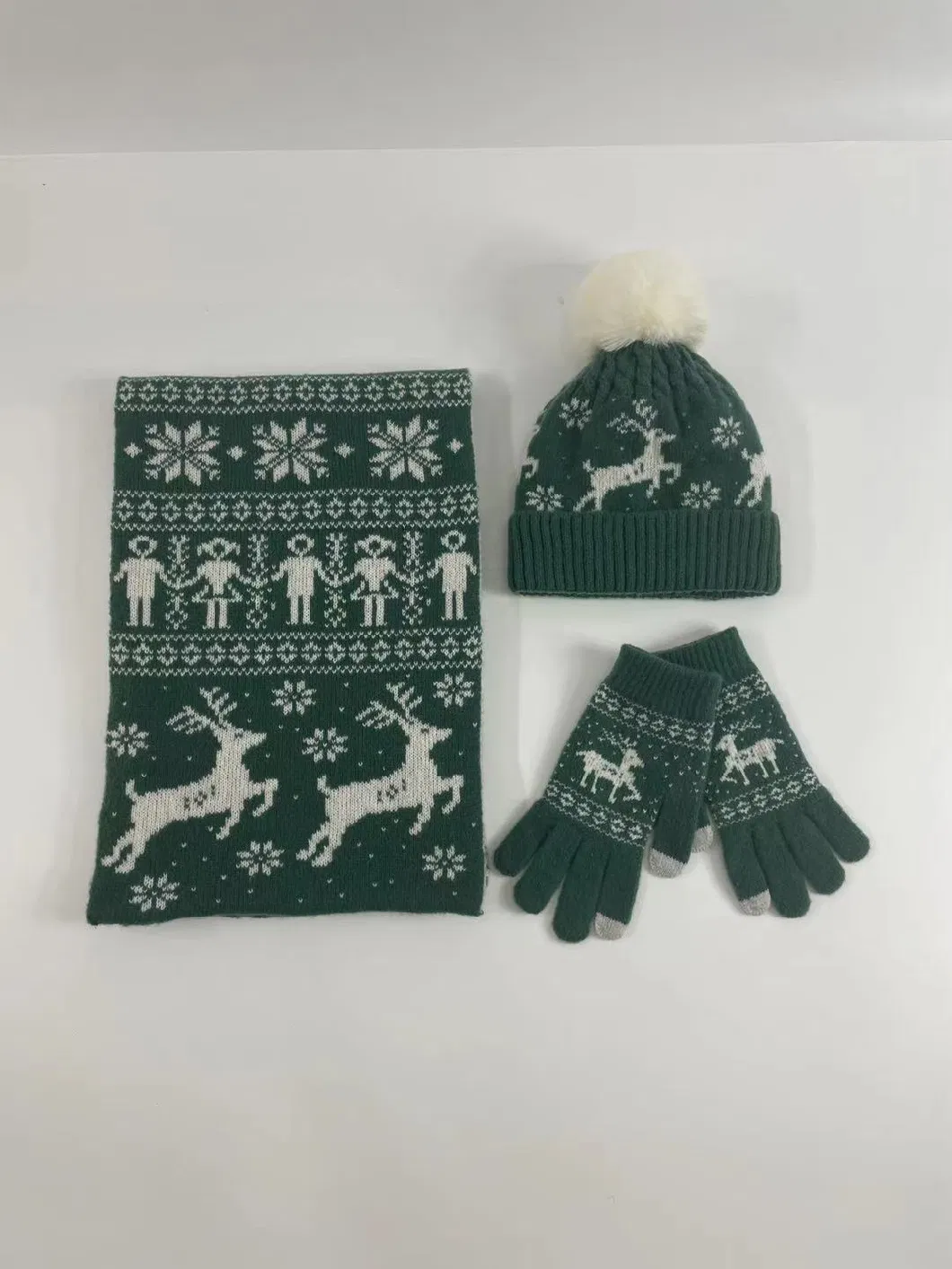 Wholesale Christmas Festival Winter Deer Print Warm Scarf Hat Gloves Three-Piece Set