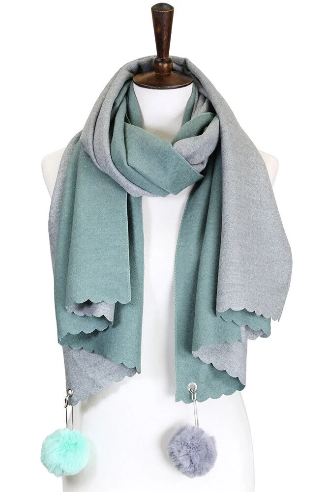 Two Sided Cashmere Feel Soft Oversized Wrap Scarf with POM POM