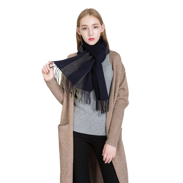 Customized Simple High-End Shawl Stripedwomen Pure Wool Scarf