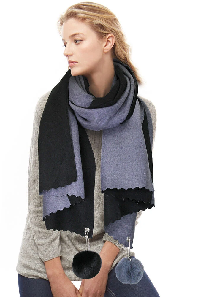 Two Sided Cashmere Feel Soft Oversized Wrap Scarf with POM POM