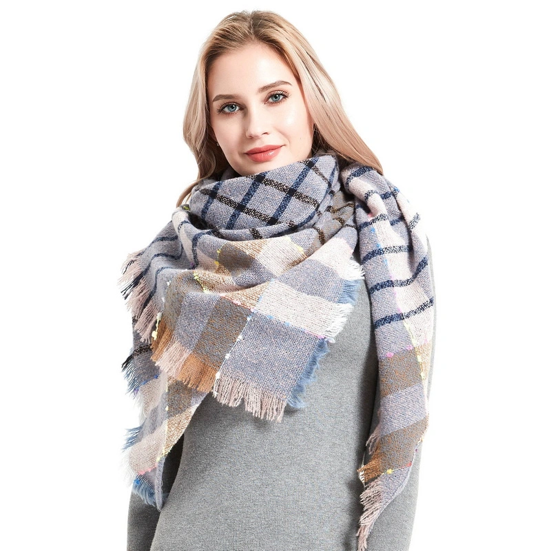 Custom Oversized Winter Plaid Print Triangular Scarf for Ladies