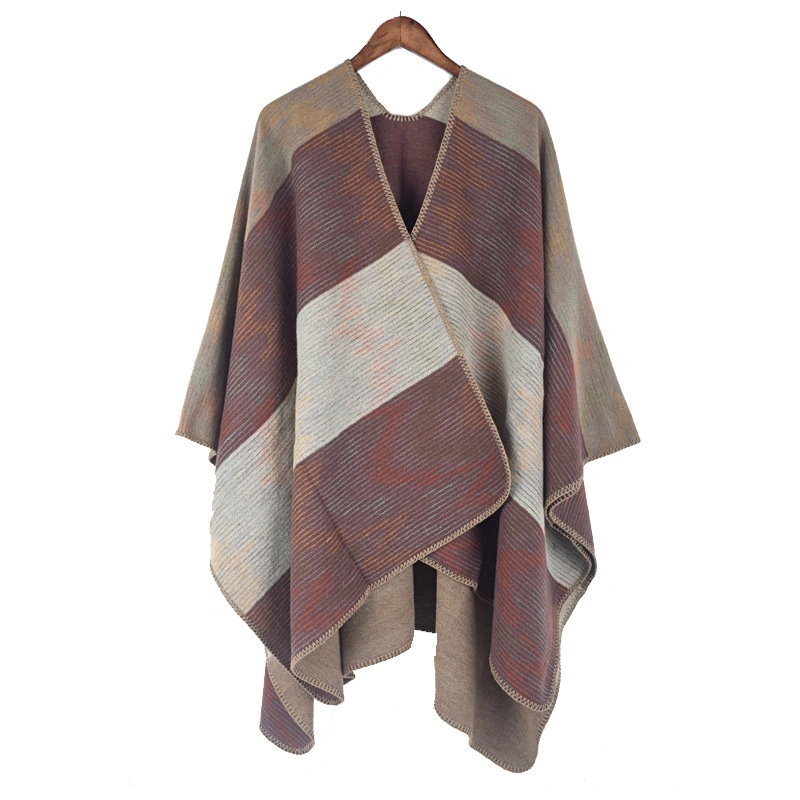 Oversized Thick Warm Striped Scarves Knit Shawl Cape Cardigan Shawl Women Poncho