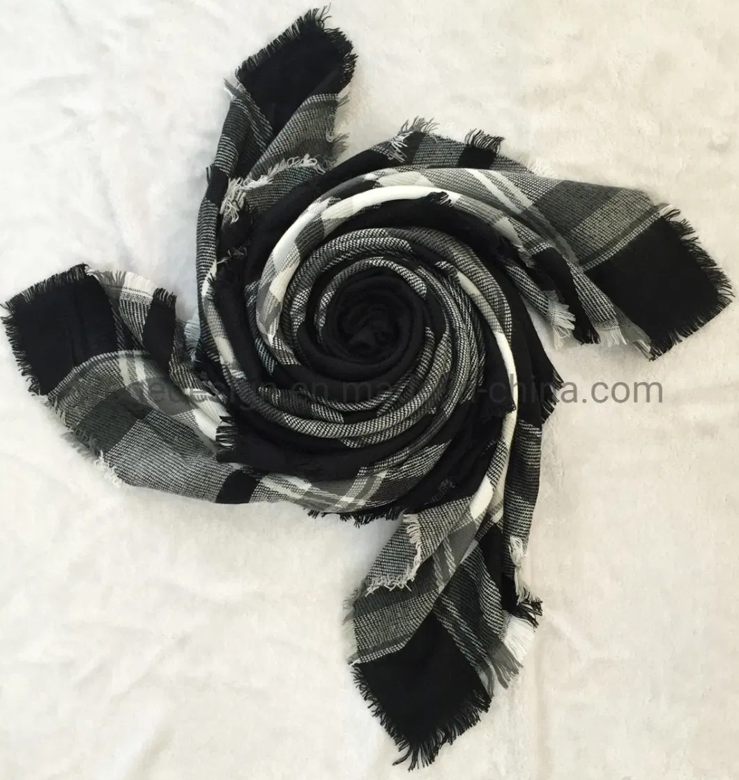 Fashion New Square 140*140cm Commendable Stole Scarf Women Soft Acrylic Black White Winter Plaid Checked Shawl for Lady