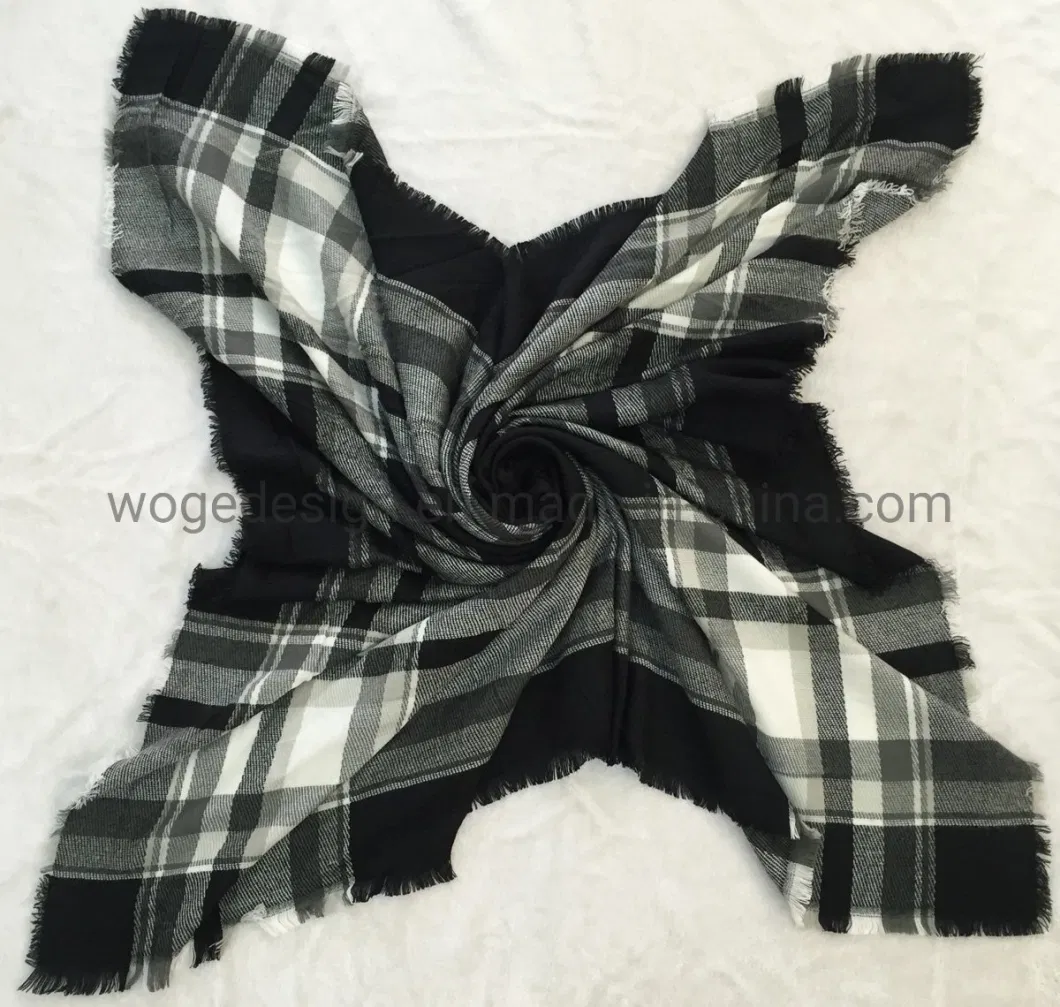 Fashion New Square 140*140cm Commendable Stole Scarf Women Soft Acrylic Black White Winter Plaid Checked Shawl for Lady