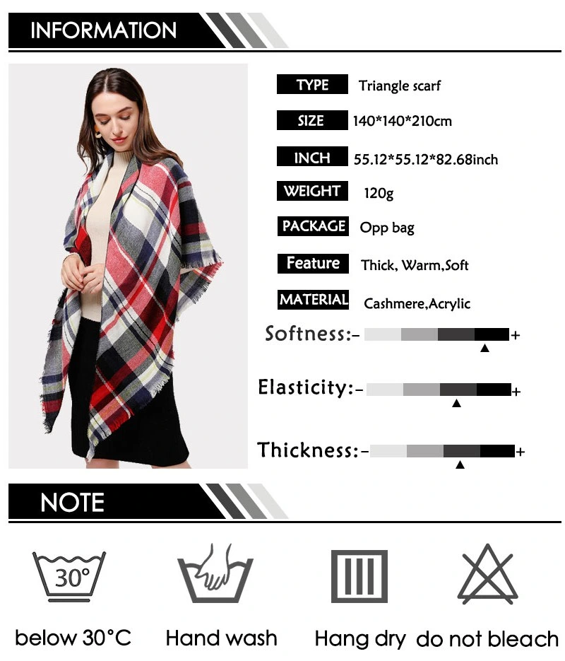 Knitted Spring Winter Women Scarf Plaid Warm Cashmere Scarves