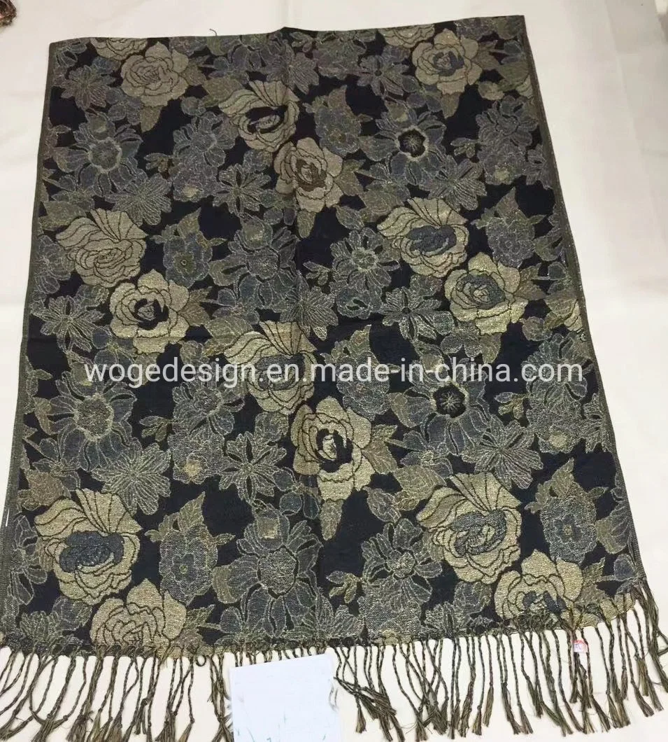 Yiwu Woge Manufacturer Mujeres Soft High Quality Nice Scarf Tippet Muffler Jacquard Paisley Floral Polyester Supplier Pashmina