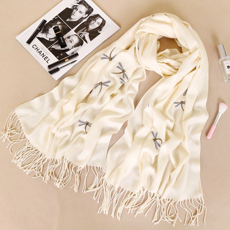 Embroidered Cashmere Scarf Shawl Thickened Long Fringed Scarf