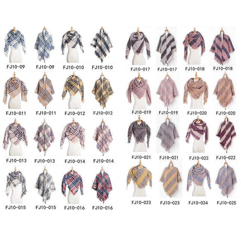 Custom Winter Checked Square Scarf with Tassel for Womens