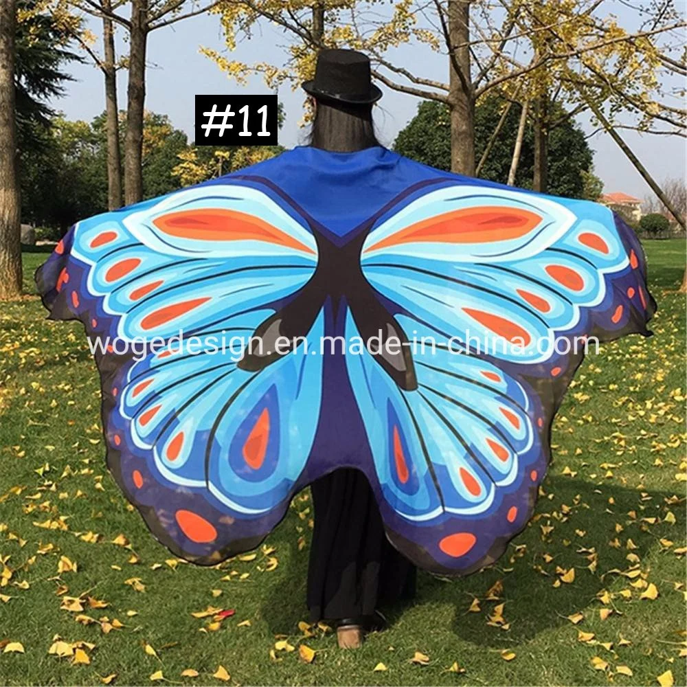 Wider Wings Halloween Festivals Wrap Shoulders Lady Cape Dress Accessories Print Chiffon Polyester Butterfly Shawl for Dancing Cosplay