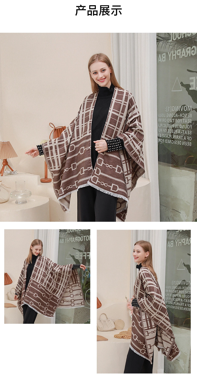 New Winter Lady Geometric Jacquard Pattern Women Cape Poncho