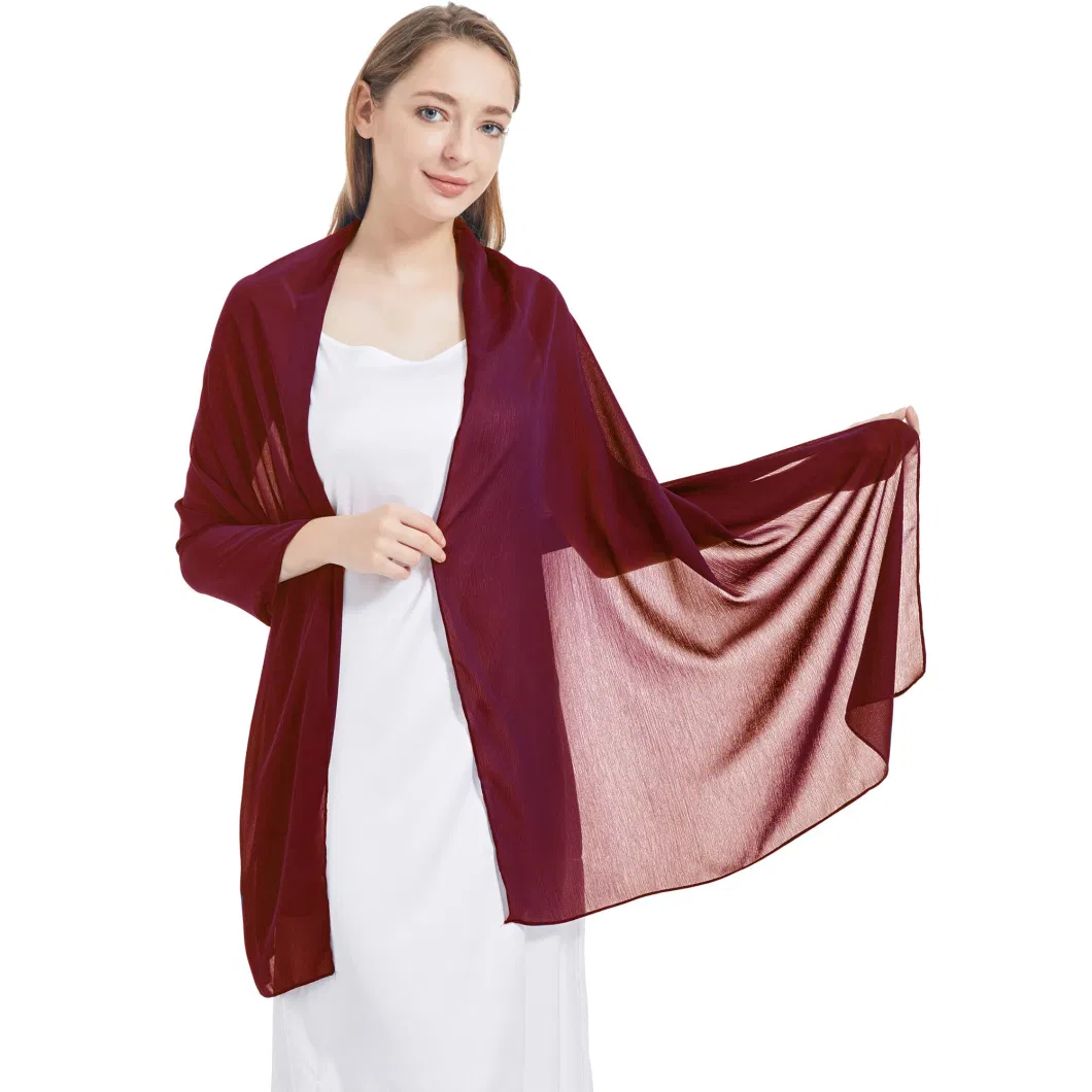 Popular Pure Burgundy Long Elegant Chiffon Shawls for Wedding Bridal