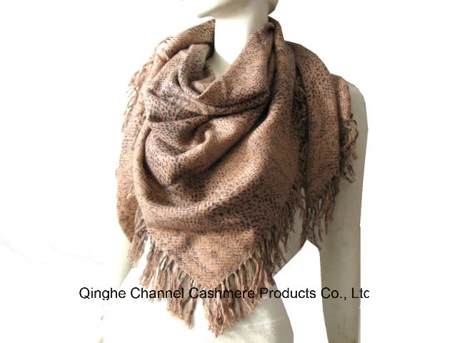 Cashmere Wool Blended Woven Square Shawl Animal Print