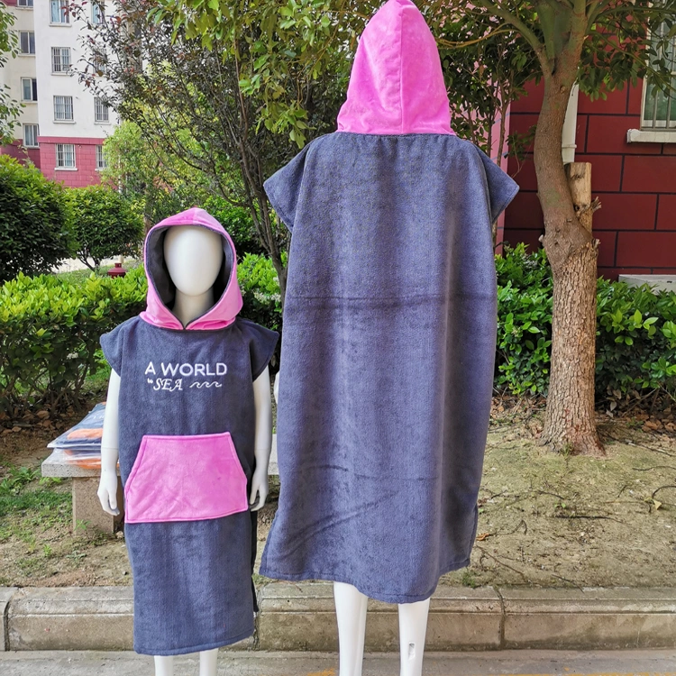 Fashionable Custom Color Matching Hooded Surf Beach Safe Changing Robe Poncho