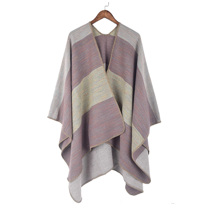 Oversized Thick Warm Striped Scarves Knit Shawl Cape Cardigan Shawl Women Poncho