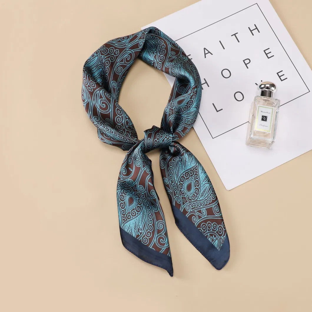 Fashion Style Women Silk Square 70*70cm Chiffon Satin Twill Print Jacquard Color Soft Decorative Hair Band Lady Scarf