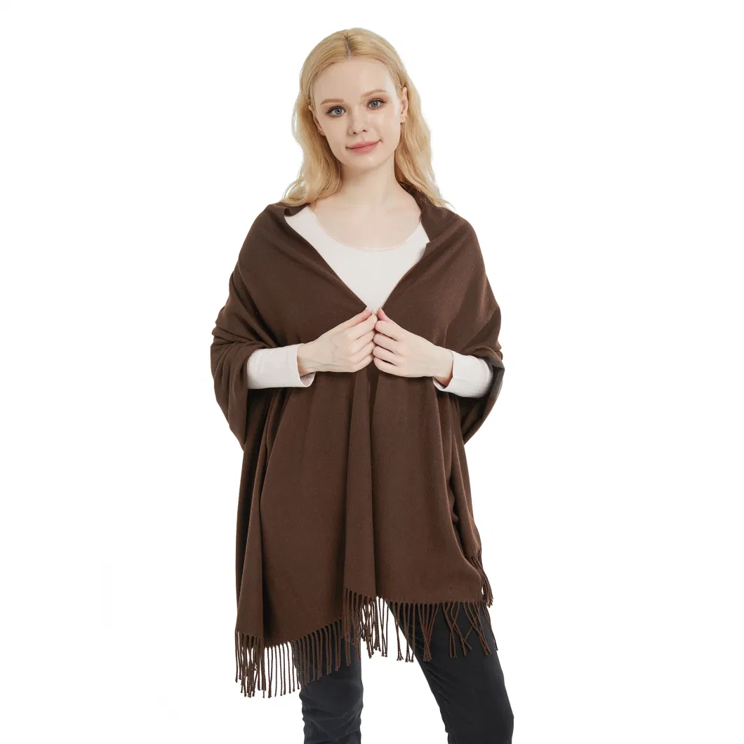 Medium Thickness Ladies Coffee Pashmina Wool Shawls and Cape Wraps