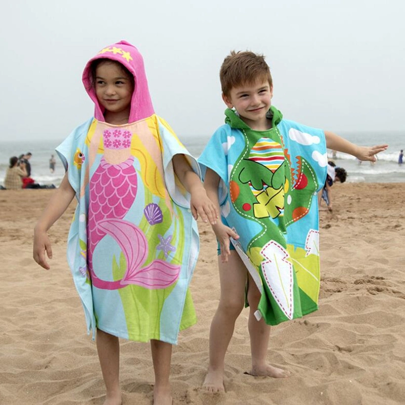 Factory OEM 100% Cotton Kids Beach Hooded Towel / Kids Beach Poncho