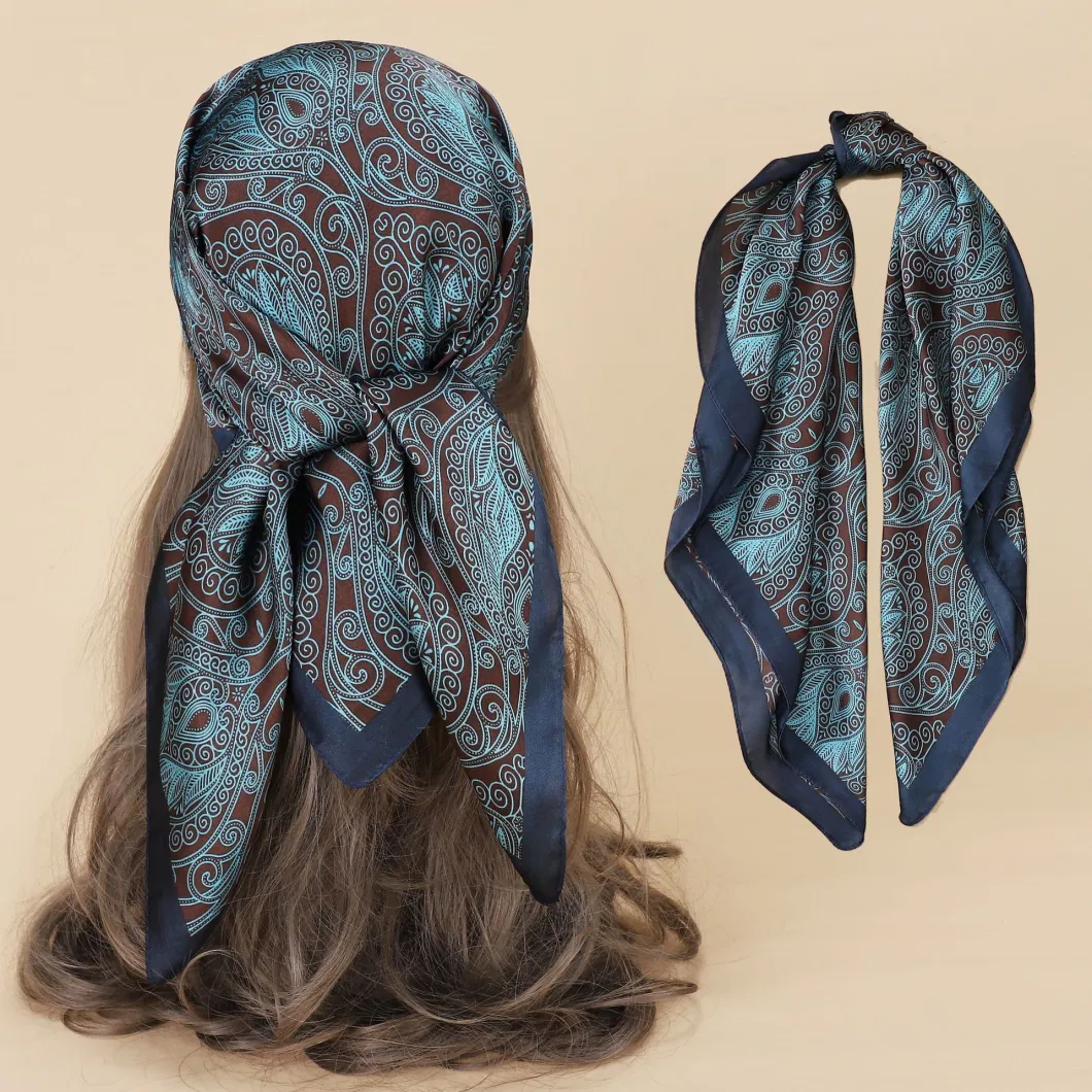 Fashion Style Women Silk Square 70*70cm Chiffon Satin Twill Print Jacquard Color Soft Decorative Hair Band Lady Scarf