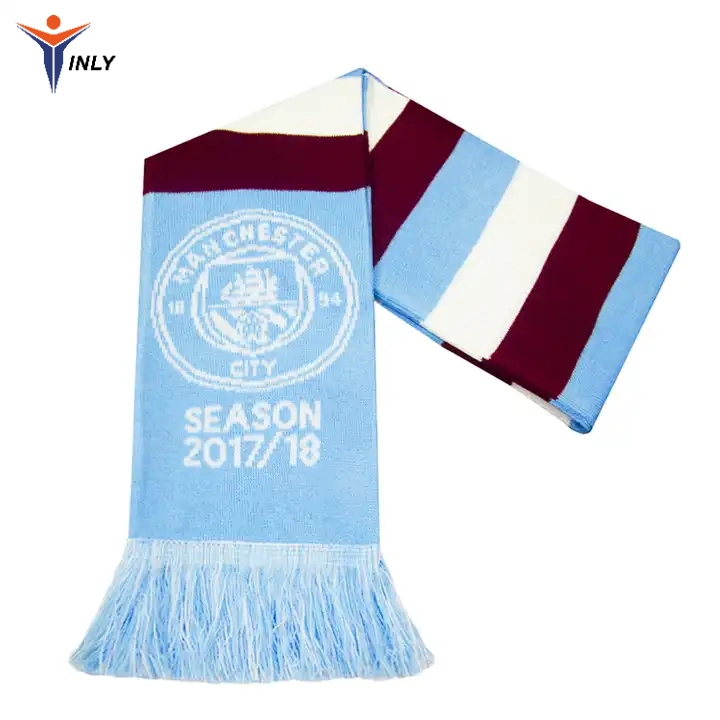 Factory Custom Logo Fans Knitted Acrylic Football Soccer Scarf