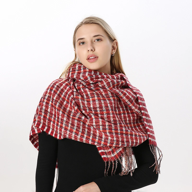 Trendy Winter Warm Plaid Long Scarf with Tassel