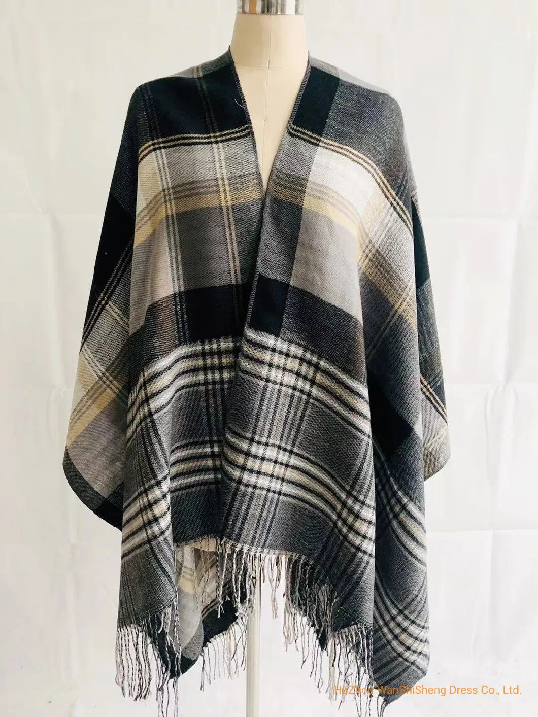 Ladies Winter Jacquard Ruana Over Sized Plaid Shawl Woven Brushed Winter Poncho/Ruana/Warp/Cape