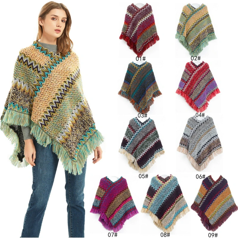 Fashion Oversized Thick Ladies Poncho Shawl with Tassel