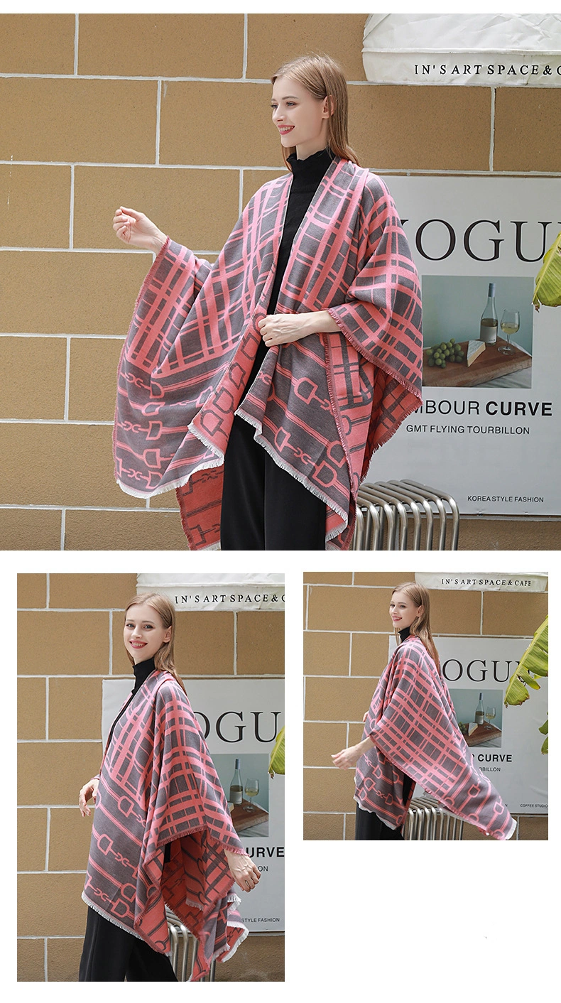 New Winter Lady Geometric Jacquard Pattern Women Cape Poncho