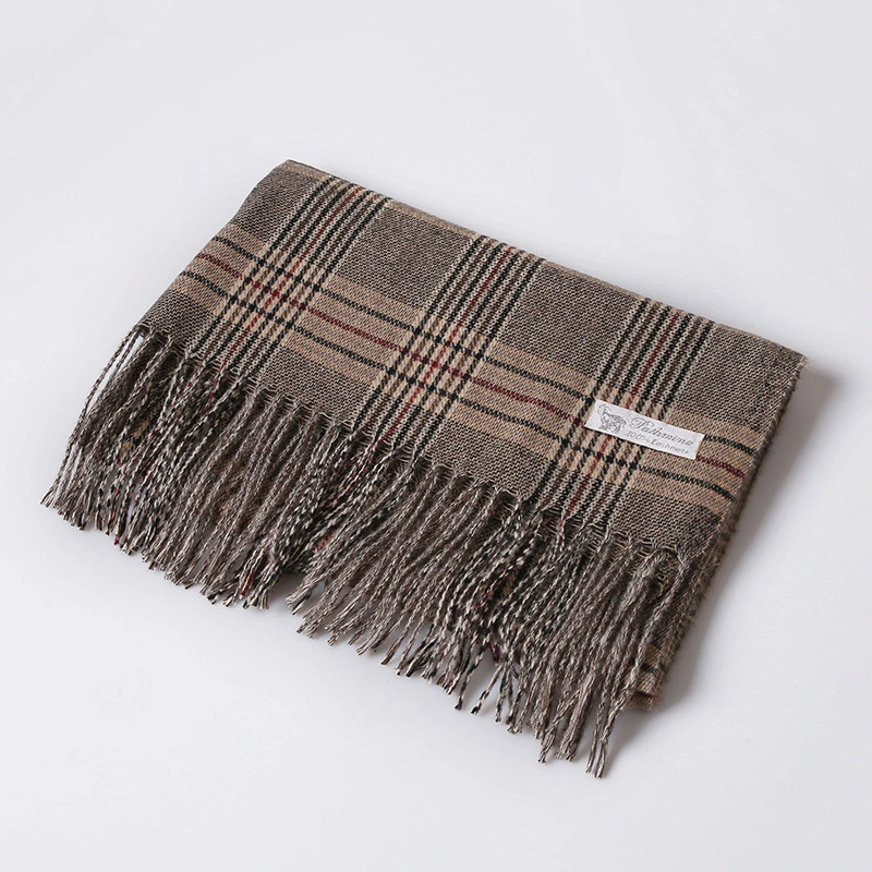 Striped Plaid Cashmere Scarf Women&prime;s New Autumn and Winter Bristle Thickened Warm Tassel Shawl Gift Scarf