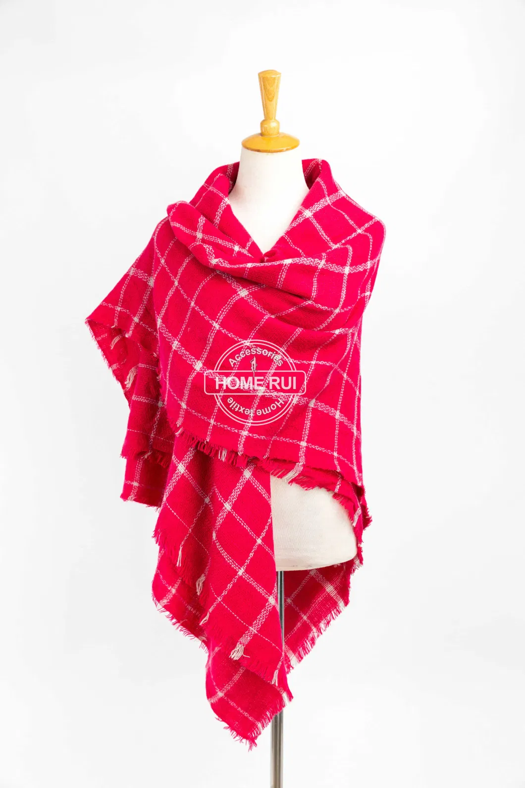 Wholesaler Outerwear Apparel Accessory Women Winter Red Fringe Checks Grid Tartan Warm Pashmina Windowpane Beach Headwear Blanket Scarf Shawl