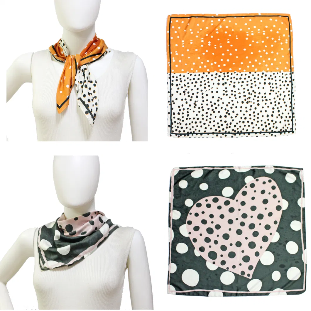 Lightweight Dots Heart Print Scarves Neckchief Hairband OEM Customized Expert 2022 Spring Summer Green