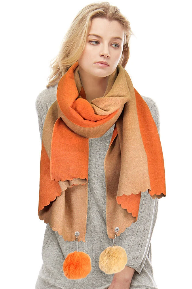 Two Sided Cashmere Feel Soft Oversized Wrap Scarf with POM POM