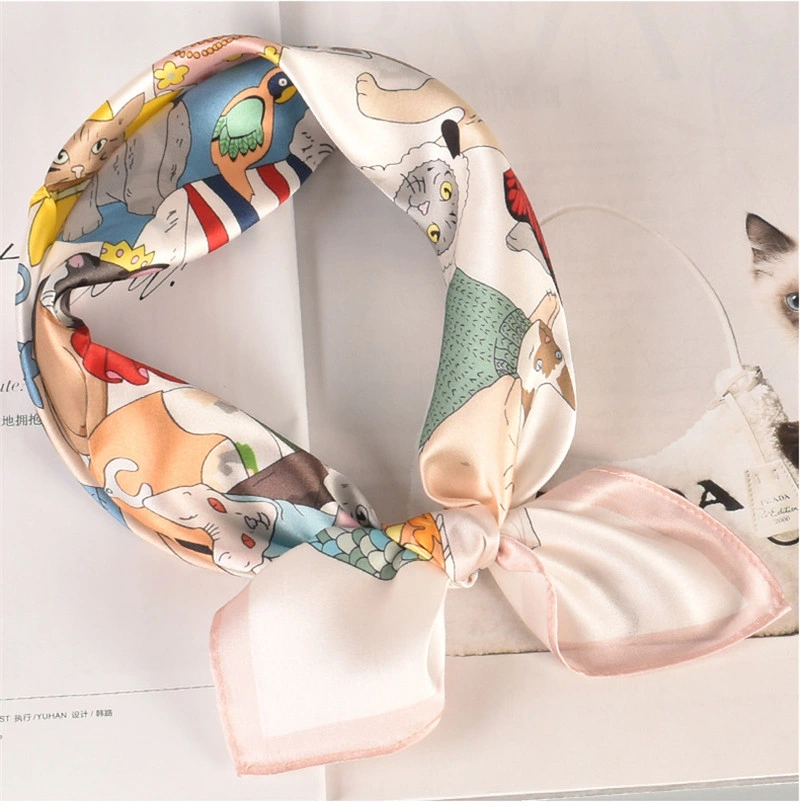 100% Silk High Quality Cartoon Printed Head Scarf in Stock