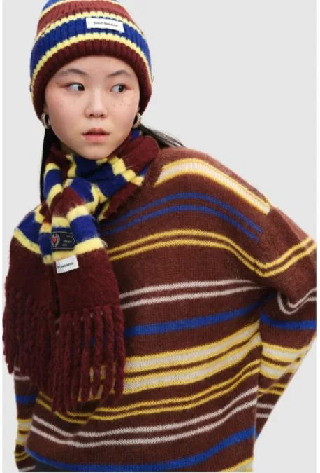 Coloured Striped Scarf Tassels Winter Autumn Fashion Colorful Collocation Winter Warm Scarf