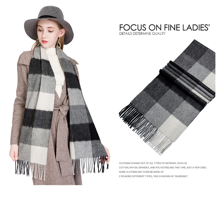 Wholesale Premium Simple Plaid Pure Wool Women Scarf